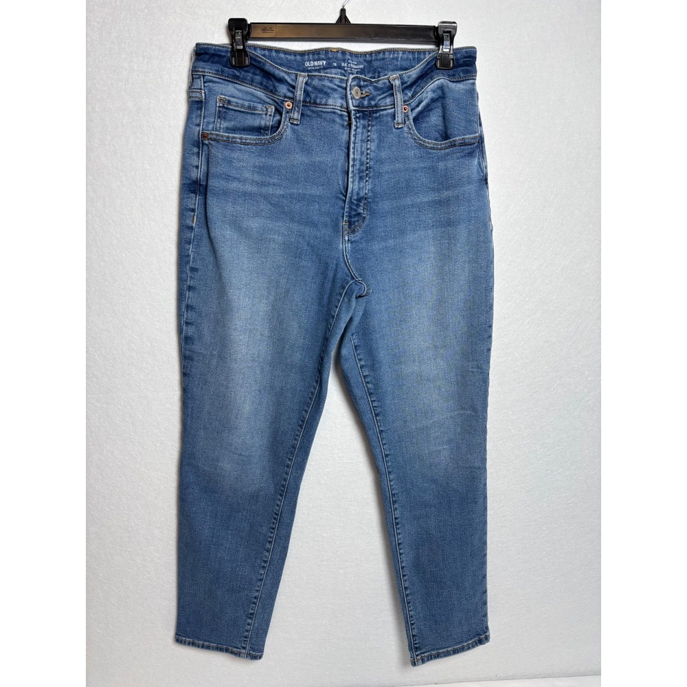 Old Navy OG Straight High Rise Extra Stretch Blue Jeans Size 12 Medium Wash